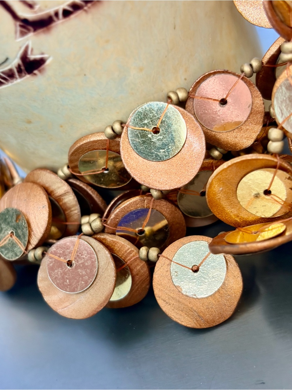 Boho Handcrafted Copper Disc Statement Necklace - Multi-Tone Metallic